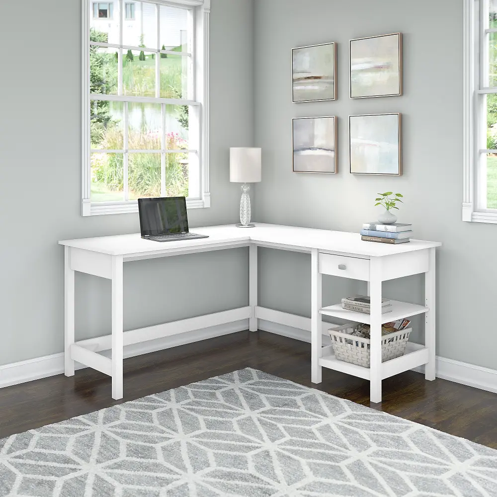 BDD260WH-03 Pure White Single Pedestal L-Desk - Bush Furniture-1