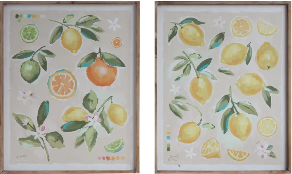 DA9531A-A/2-IND Assorted Citrus Fruit Wood Framed Canvas Wall Decor-1