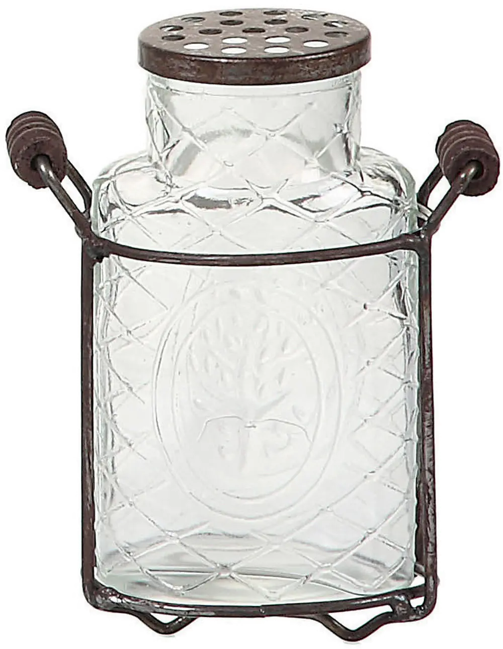 DE3876/GLSVASE 5 Inch Glass Vase with Metal Frog Lid and Handles-1