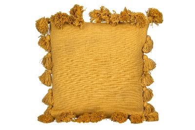 Creative Co-op Square Cotton Woven Tassels Mustard Pillow