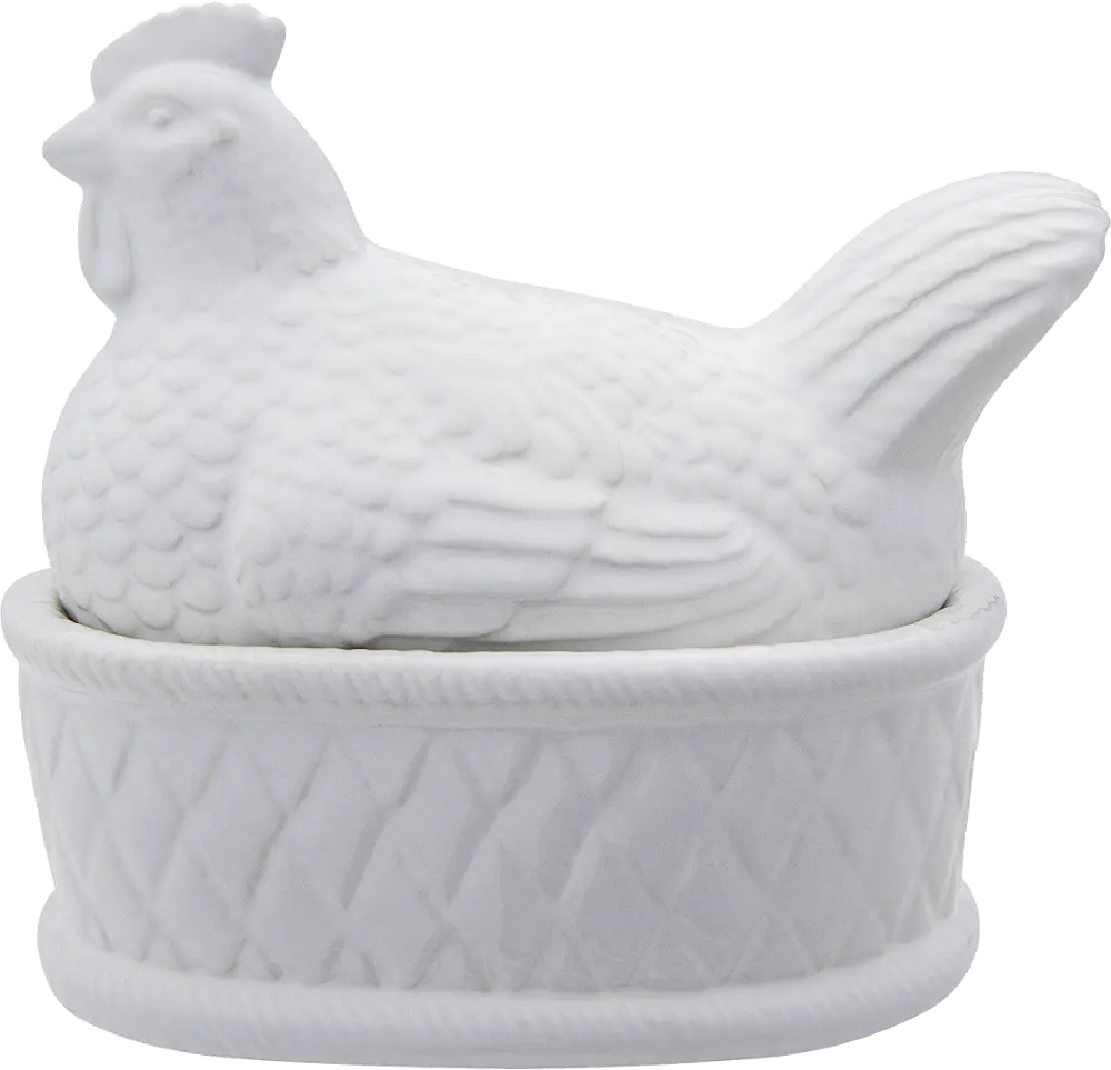 DF1360/CHICKENDISH White Ceramic Chicken Covered Dish-1