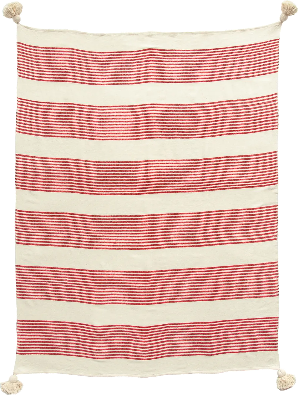 DF1657/REDTHROW Red Woven Striped Throw Blanket with Tassels-1