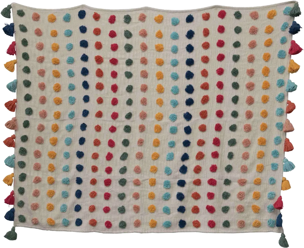 DF2390/MULTITHROW Multi Color Dot Cotton Throw Blanket with Tassels-1