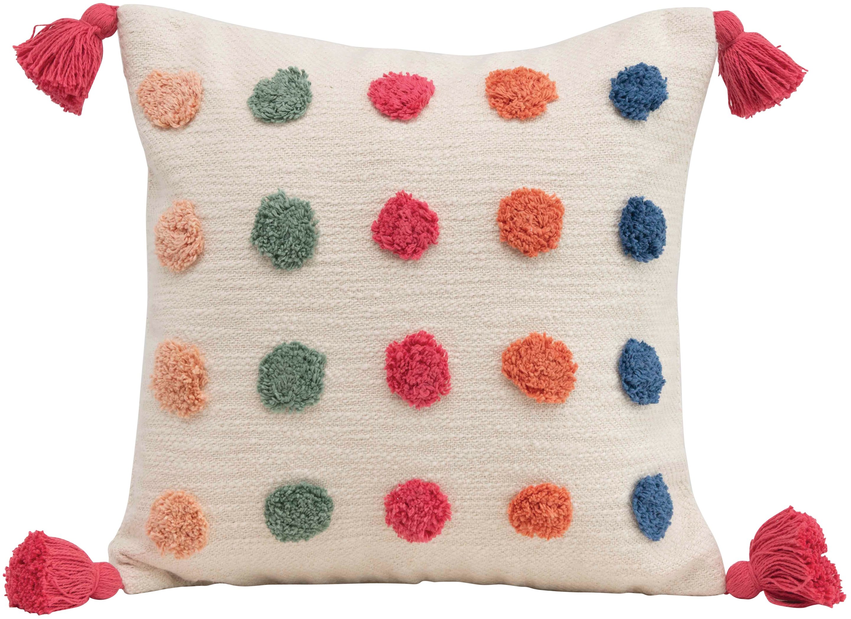Multi Color Tufted Dots Woven Cotton Woven Tufted Tassel Throw Pillow Covers