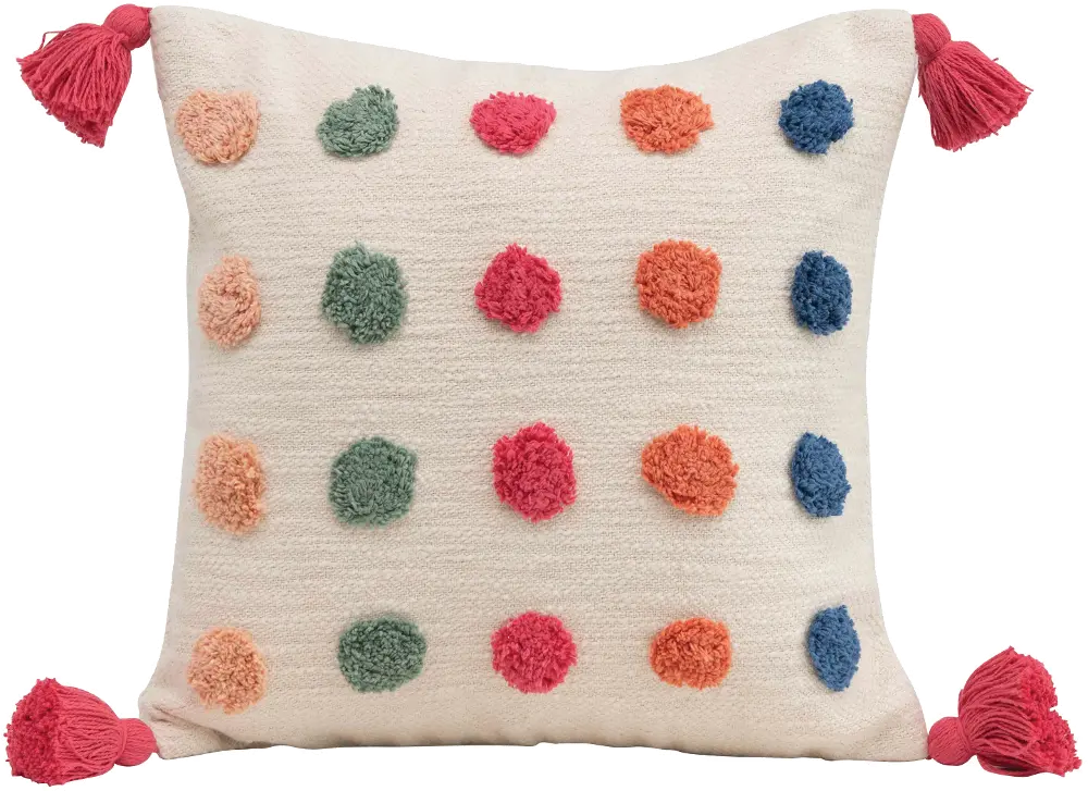 DF2412 Multi Color Tufted Dots Woven Cotton Throw Pillow with Tassels-1