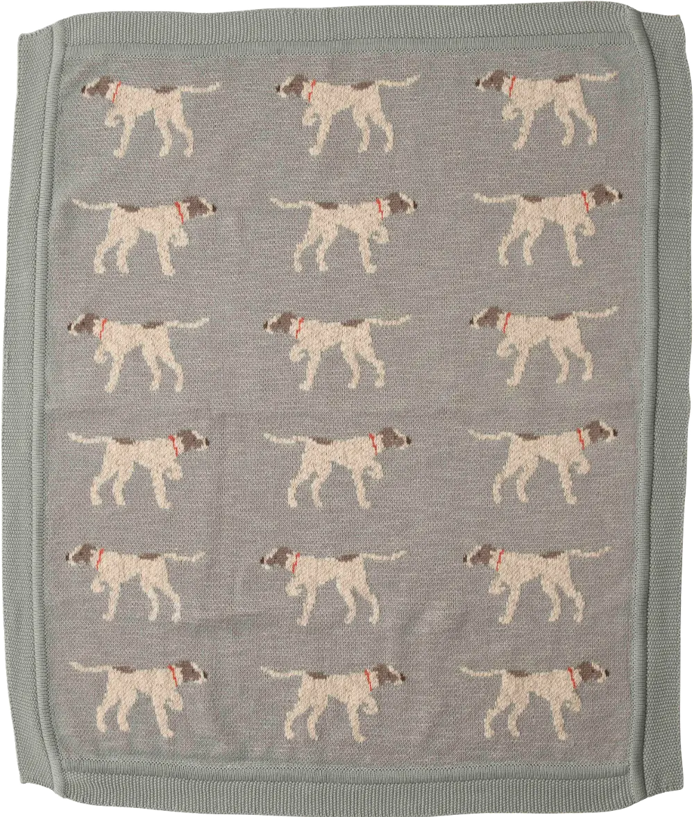 Blue Cotton Knit Dog Baby Blanket Throw-1