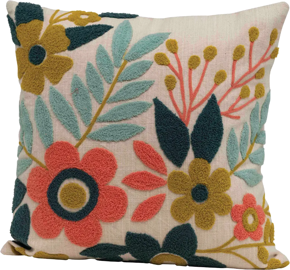 DF2557 18 Inch Square Multi Color Floral Throw Pillow-1