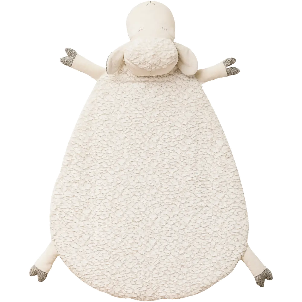White Fabric Tummy Time Sheep Mat-1