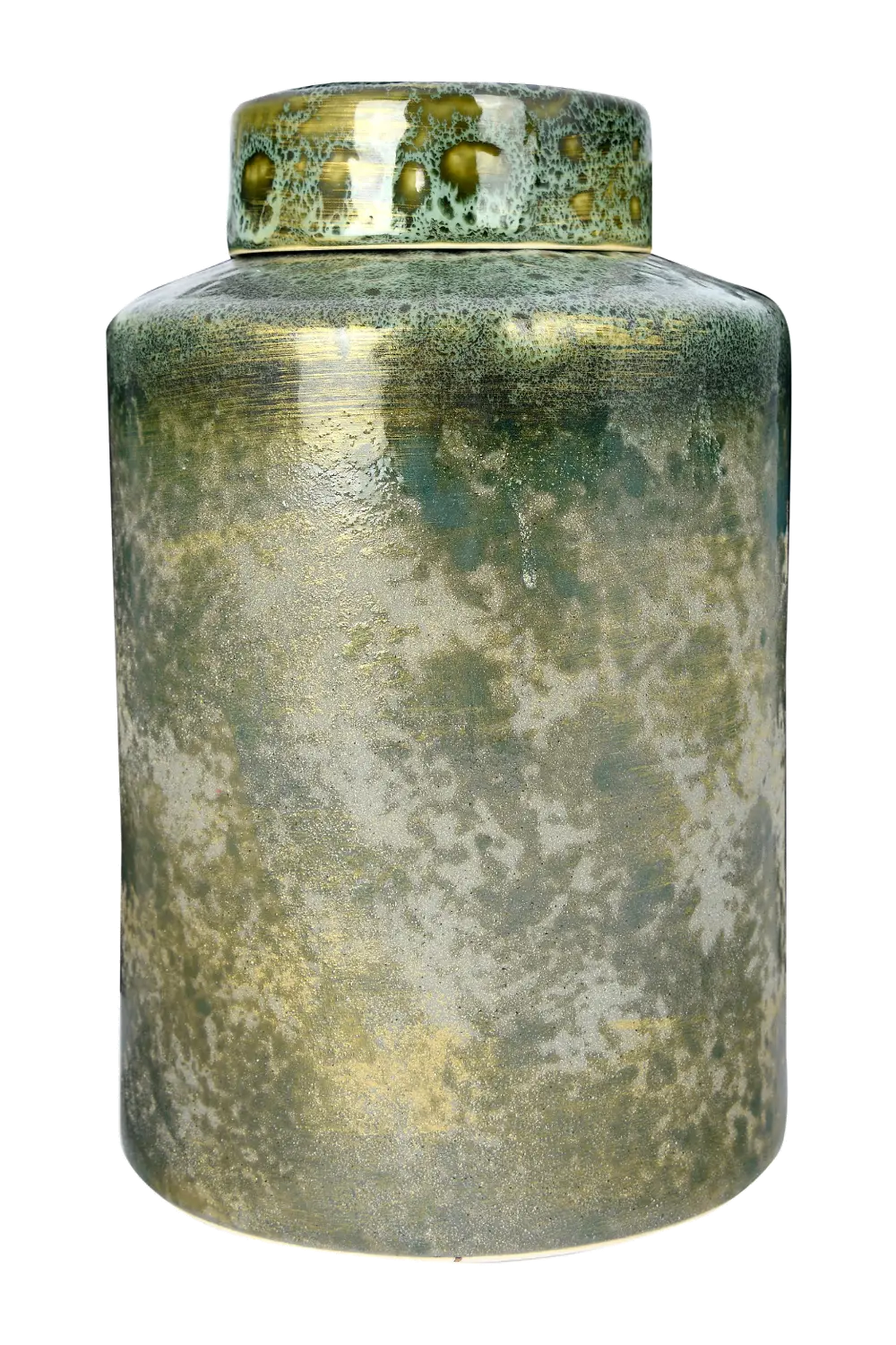 DF2689 13 Inch Iridescent Green Ginger Jar with Reactive Glaze-1