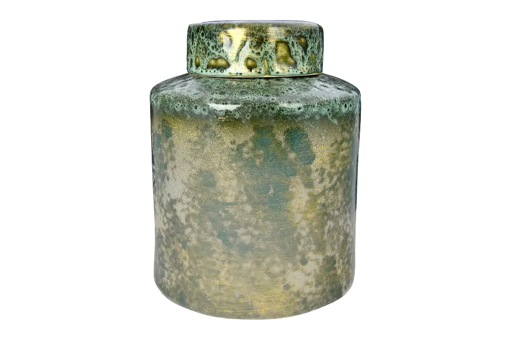 DF2690/GREENJAR 10 Inch Iridescent Green Ginger Jar with Reactive Glaze-1