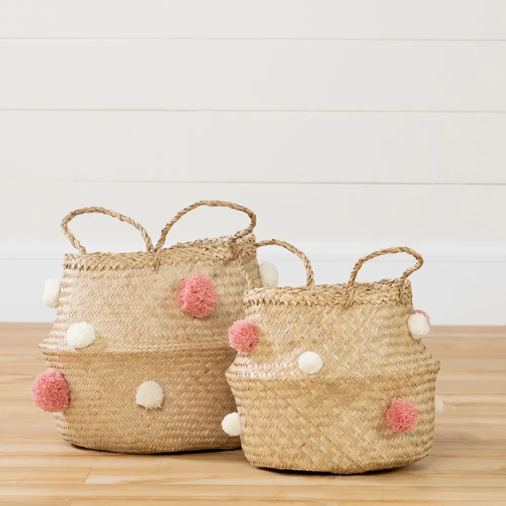 100390 Natural Seagrass, White and Pink Baskets (Set of 2) - Storit-1