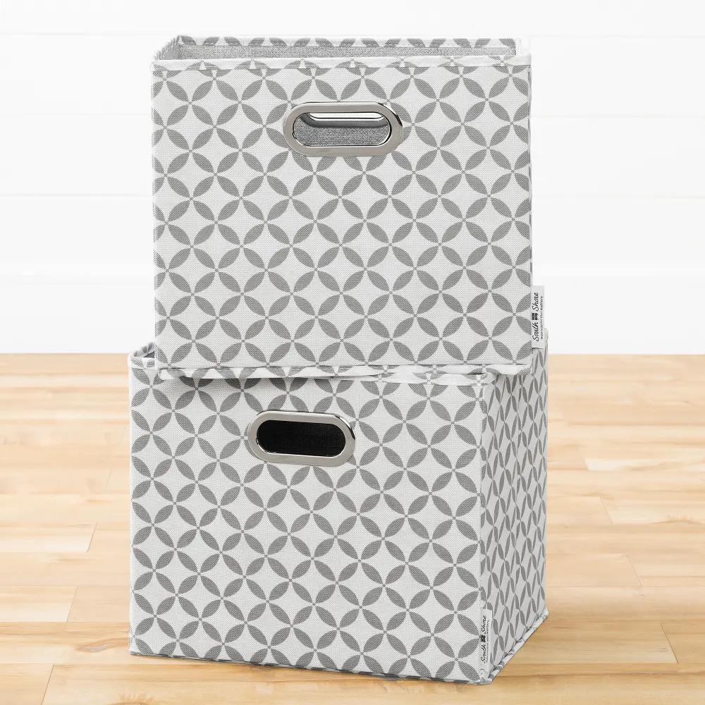 100386 Modern Gray and White Fabric Storage Baskets (Set of 2) - Storit-1