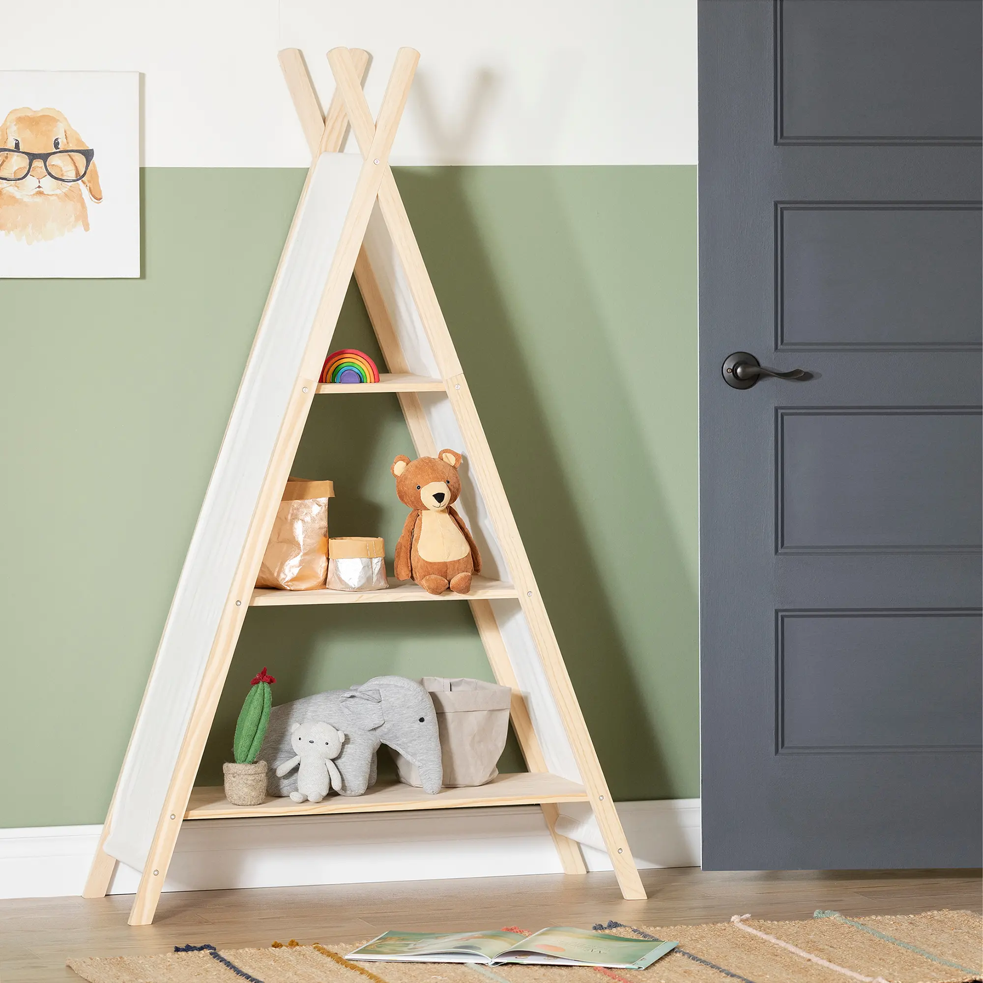 Sweedi Natural White Cotton and Pine Teepee Shelving Unit - South...