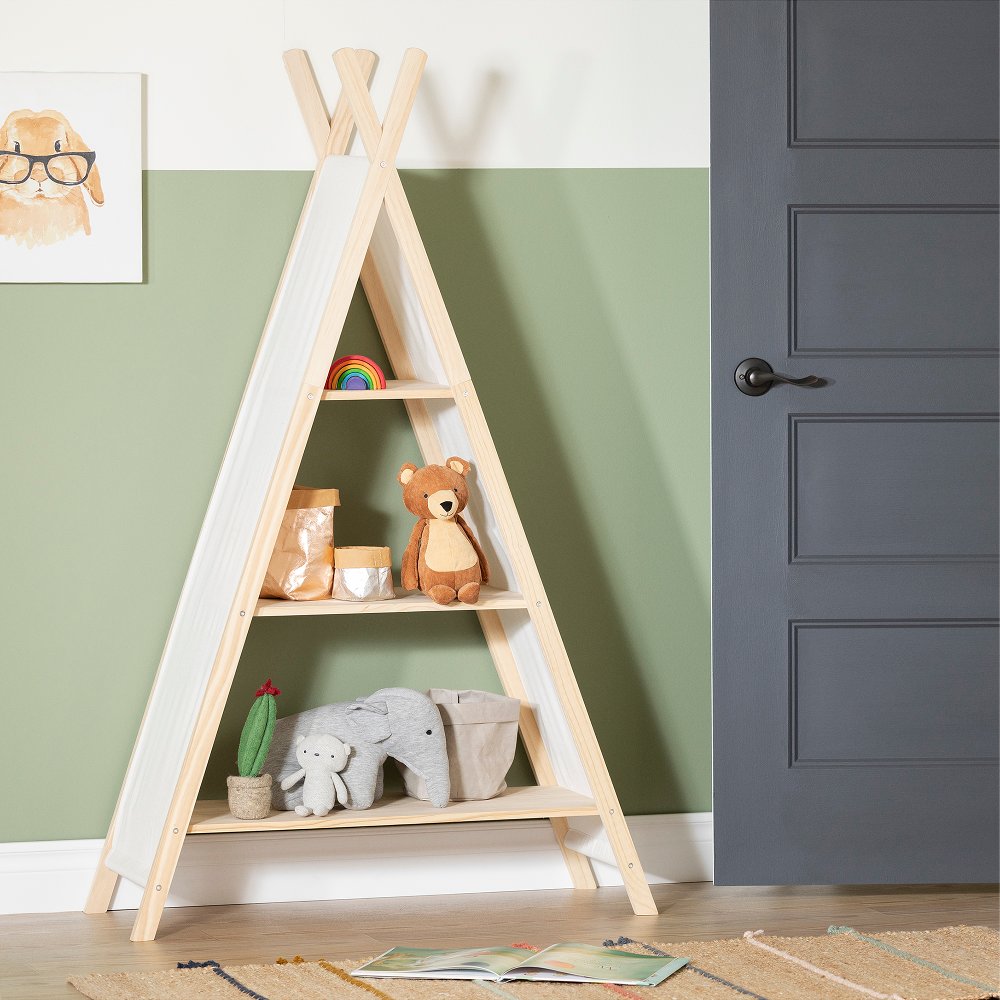 Sweedi Natural White Cotton and Pine Teepee Shelving Unit - South...