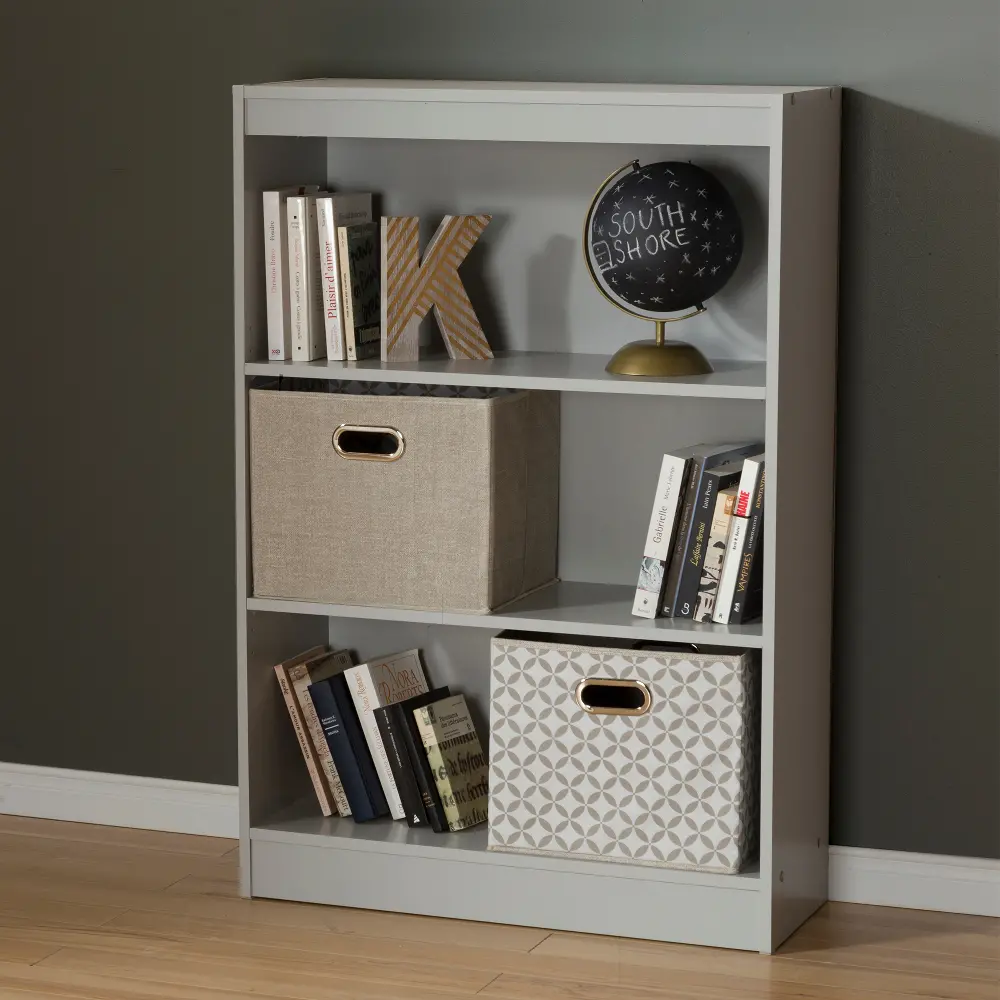 10135 Soft Gray 3-Shelf Bookcase - Axess-1