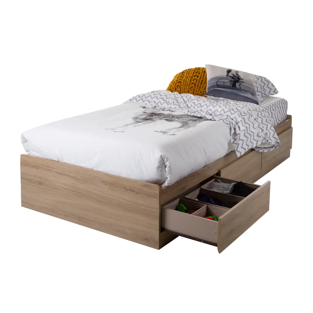 10591 Rustic Oak Twin Mate's Bed with 3 Drawers - Step One-1