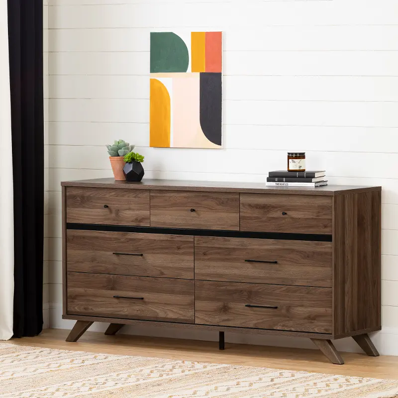 Modern Walnut Brown Dresser Flam Rc, Modern Sleek Black Dresser