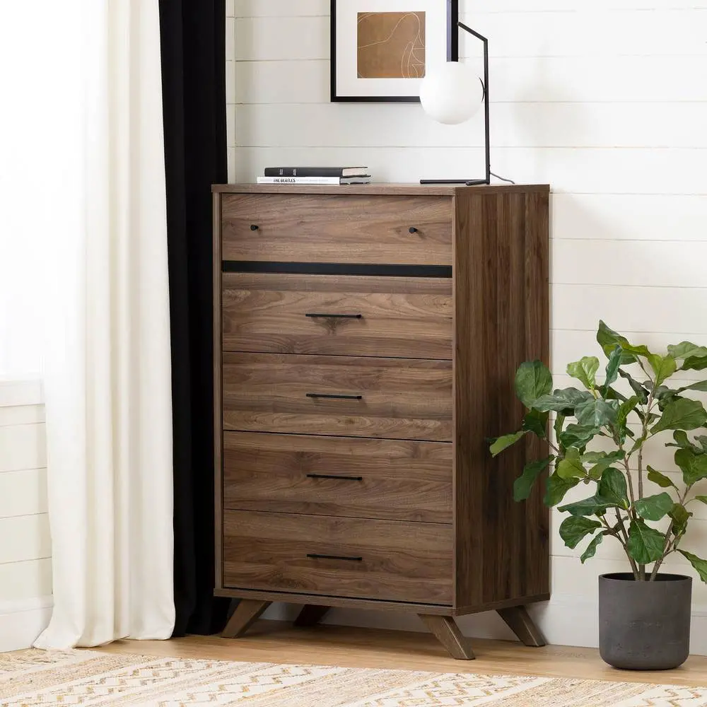 Modern Walnut Brown Chest of Drawers - South Shore
