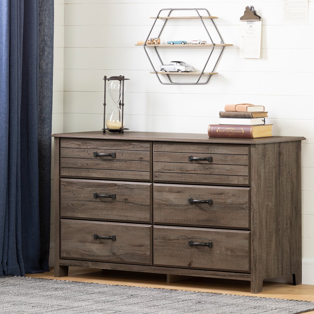 Ulysses Brown Oak 6-Drawer Double Dresser - South Shore