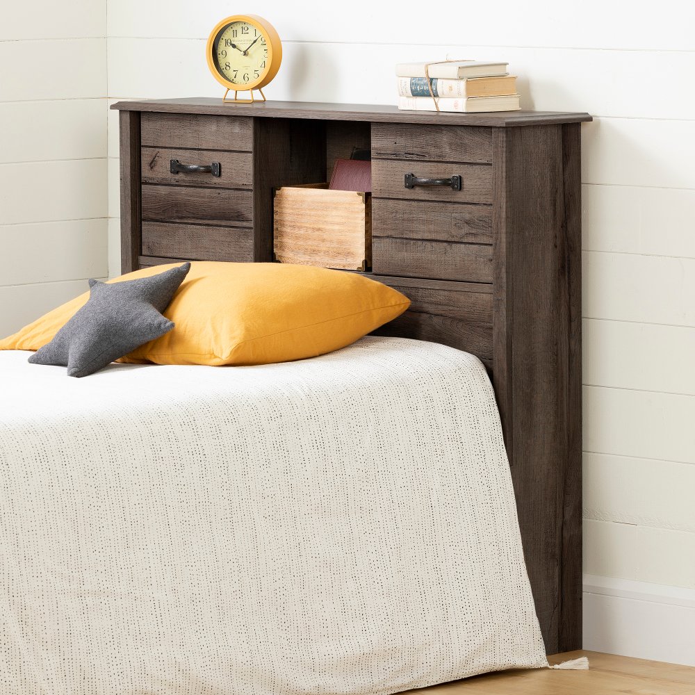 Photos - Bed South Shore Ulysses Brown Oak Twin Bookcase Headboard - South Shore 11912