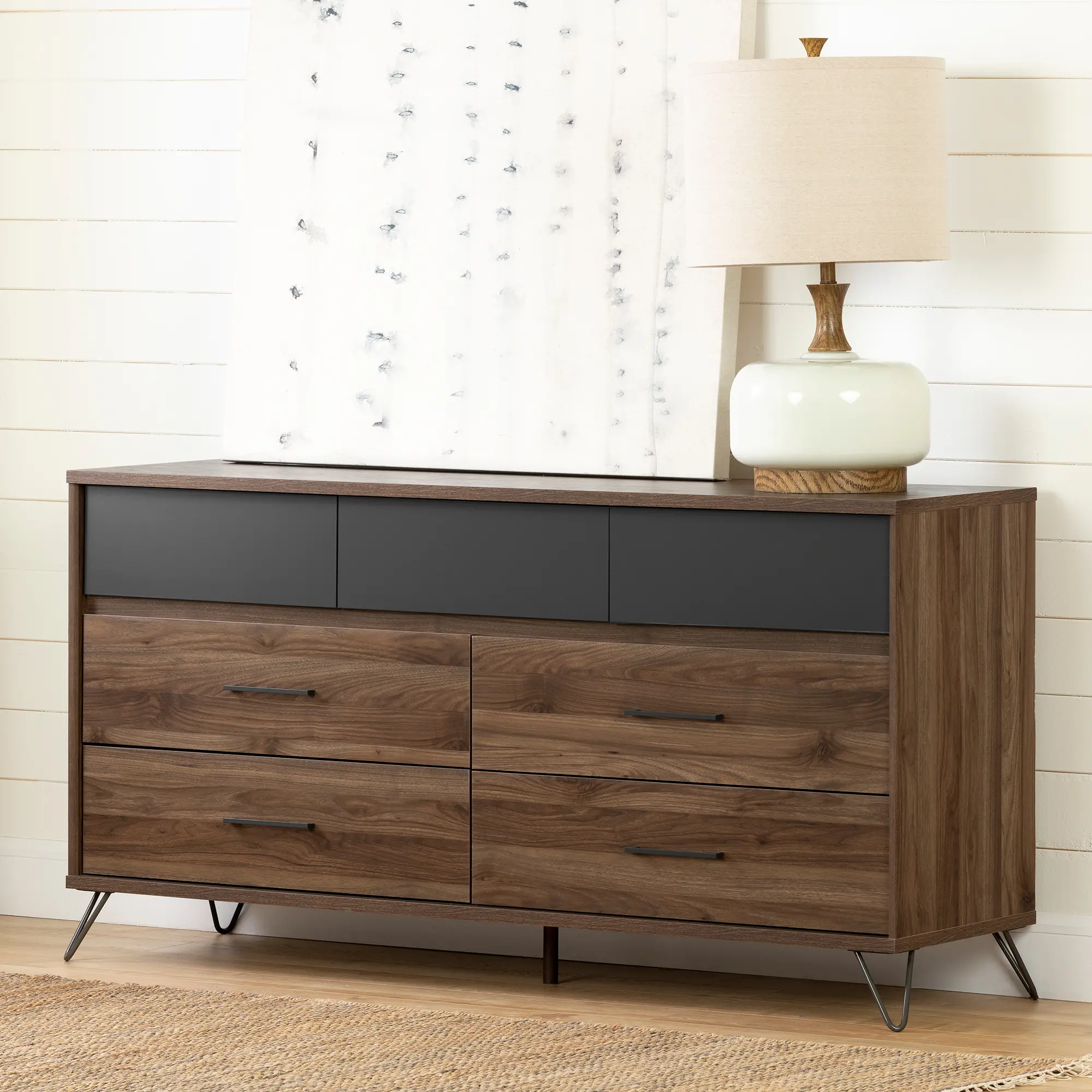Olyn Modern Walnut and Charcoal Dresser - South Shore