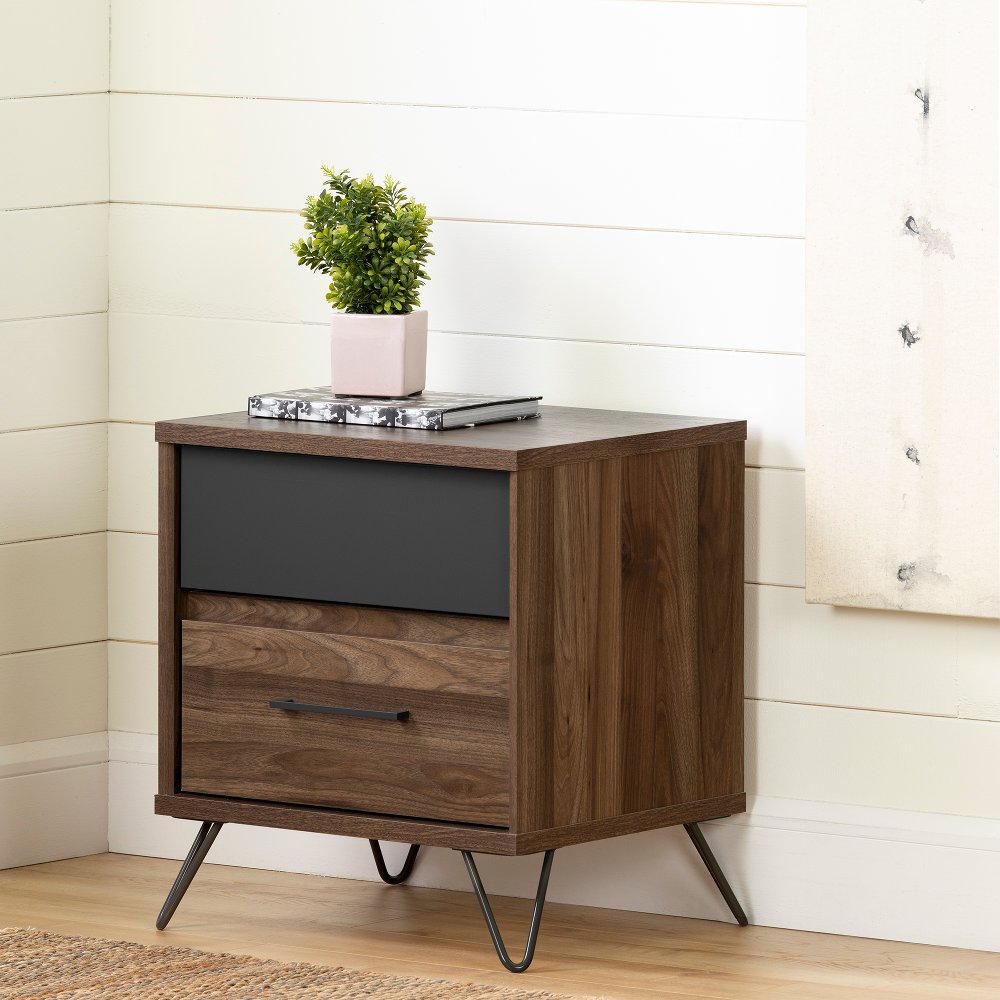 Modern Walnut and Charcoal Nightstand - South Shore