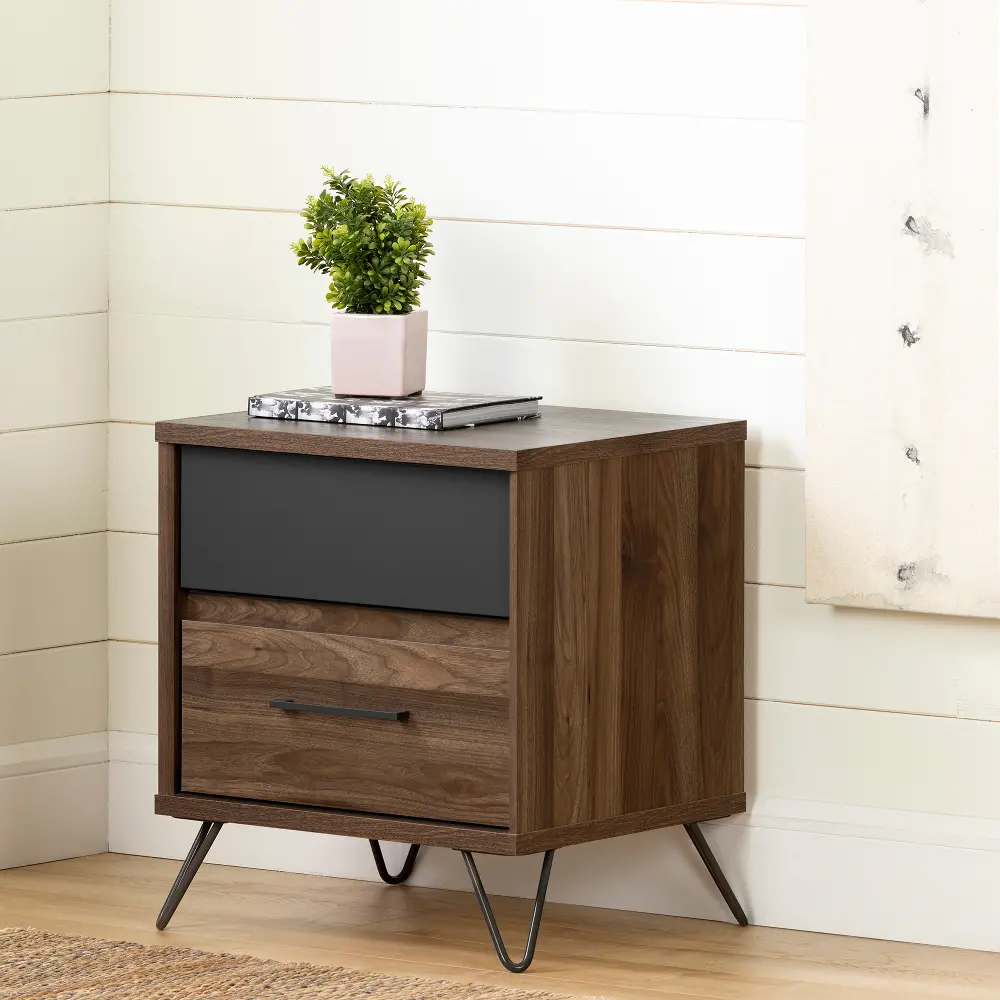 12074 Modern Walnut and Charcoal Nightstand - South Shore-1