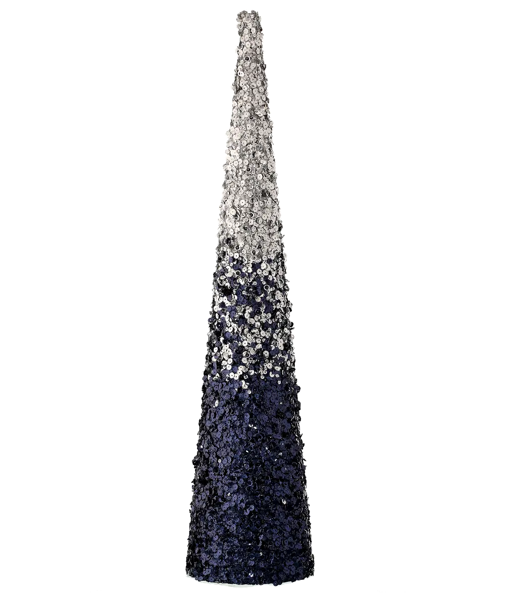 24 Inch Blue Shaded Sequin Cone Tree Winter Decoration-1