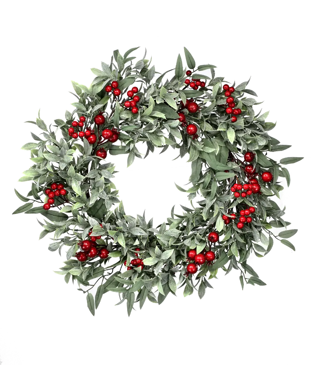 Faux Flocked Smilax Berry Wreath Winter Arrangement-1