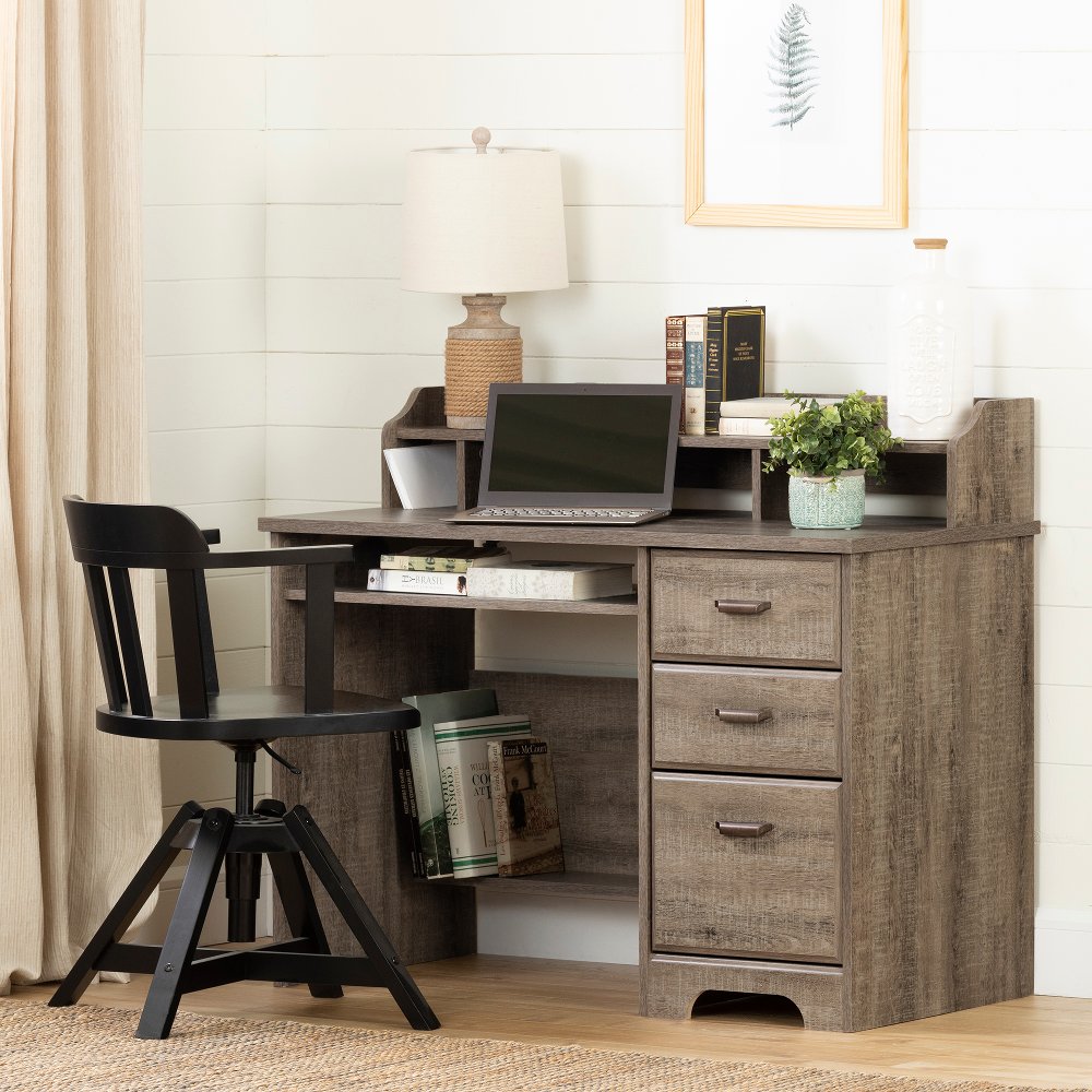 Versa Dark Brown Oak Computer Desk with Hutch - South Shore