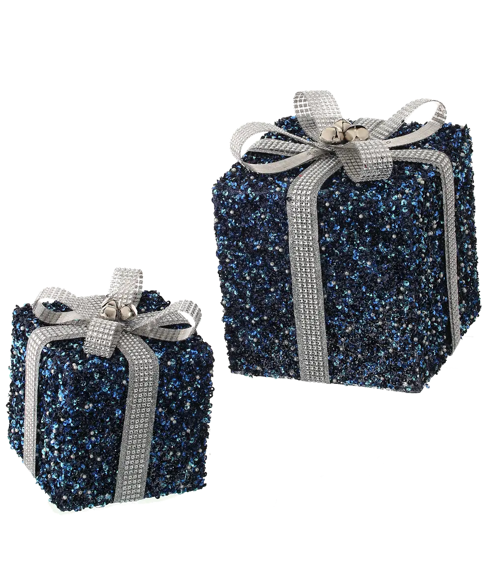 8 Inch Blue Beaded and Glittered Jewel Faux Gift Package-1