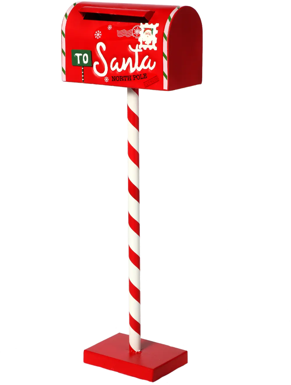 Red and White Metal Santa's Mailbox on Stand-1