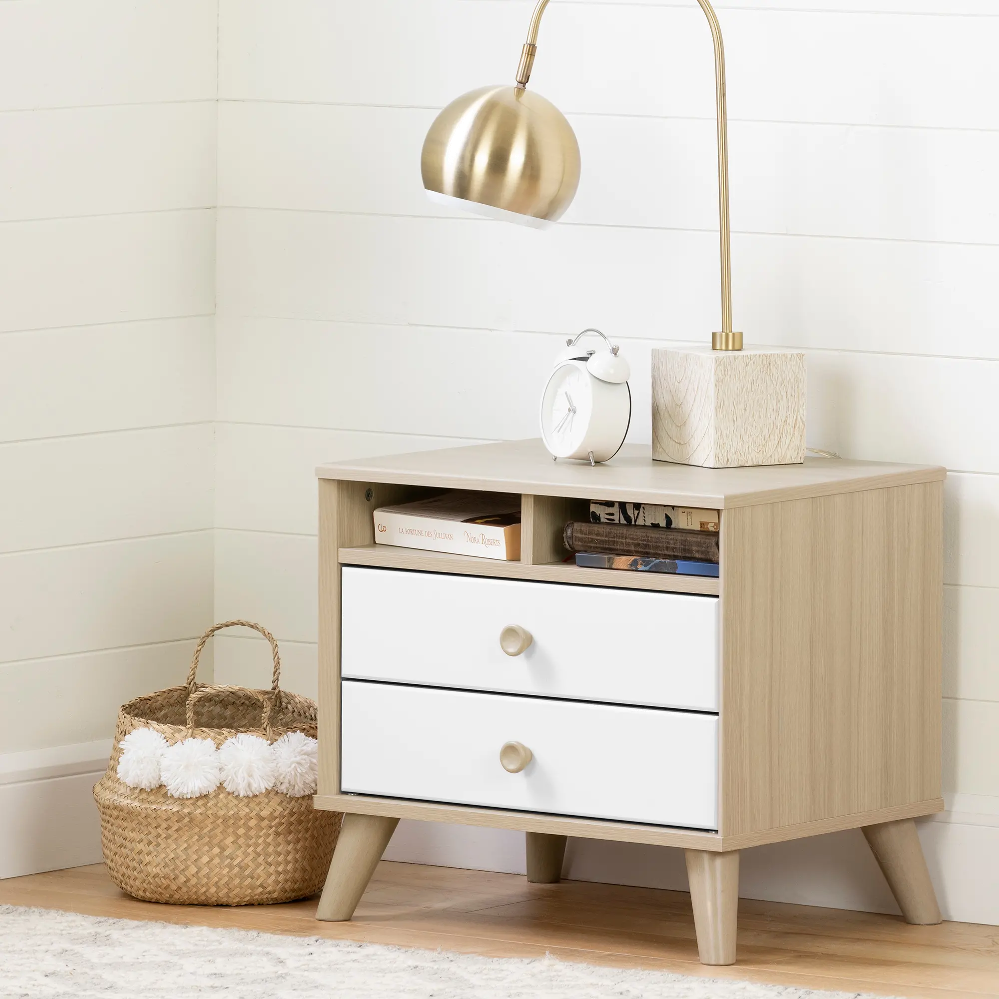Yodi Modern Soft Elm and White Nightstand - South Shore