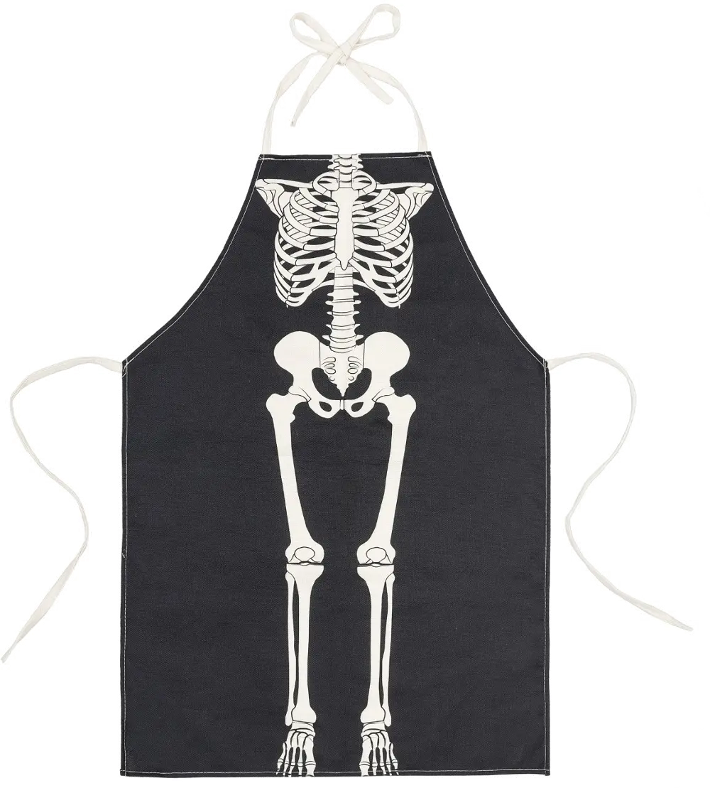 Black and White Polyester Imprinted Skeleton Apron-1