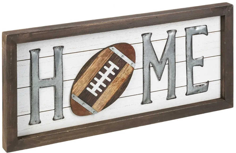 Wood and Tin HOME Wall Plaque with Football Shape-1