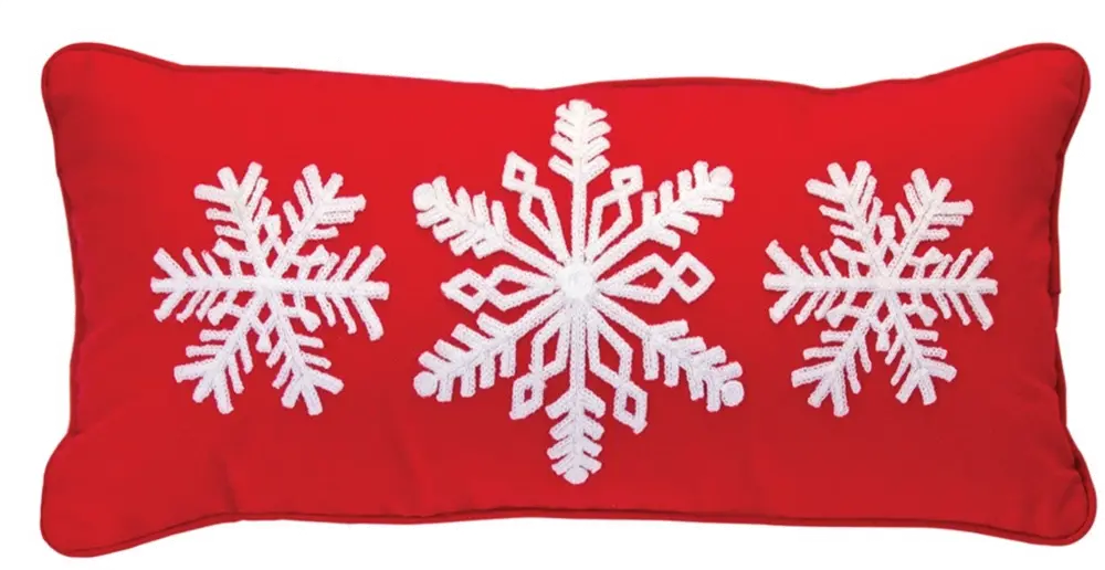 Red and White Snowflake Rectangular Throw Pillow-1