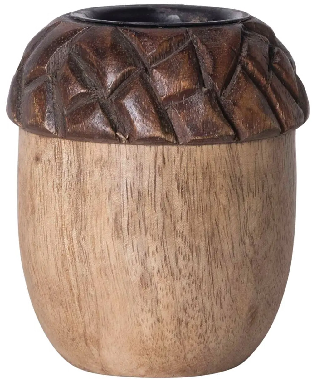 CF3324/ACORN Hand-Carved Mango Wood Acorn Tea Light Candle Holder-1