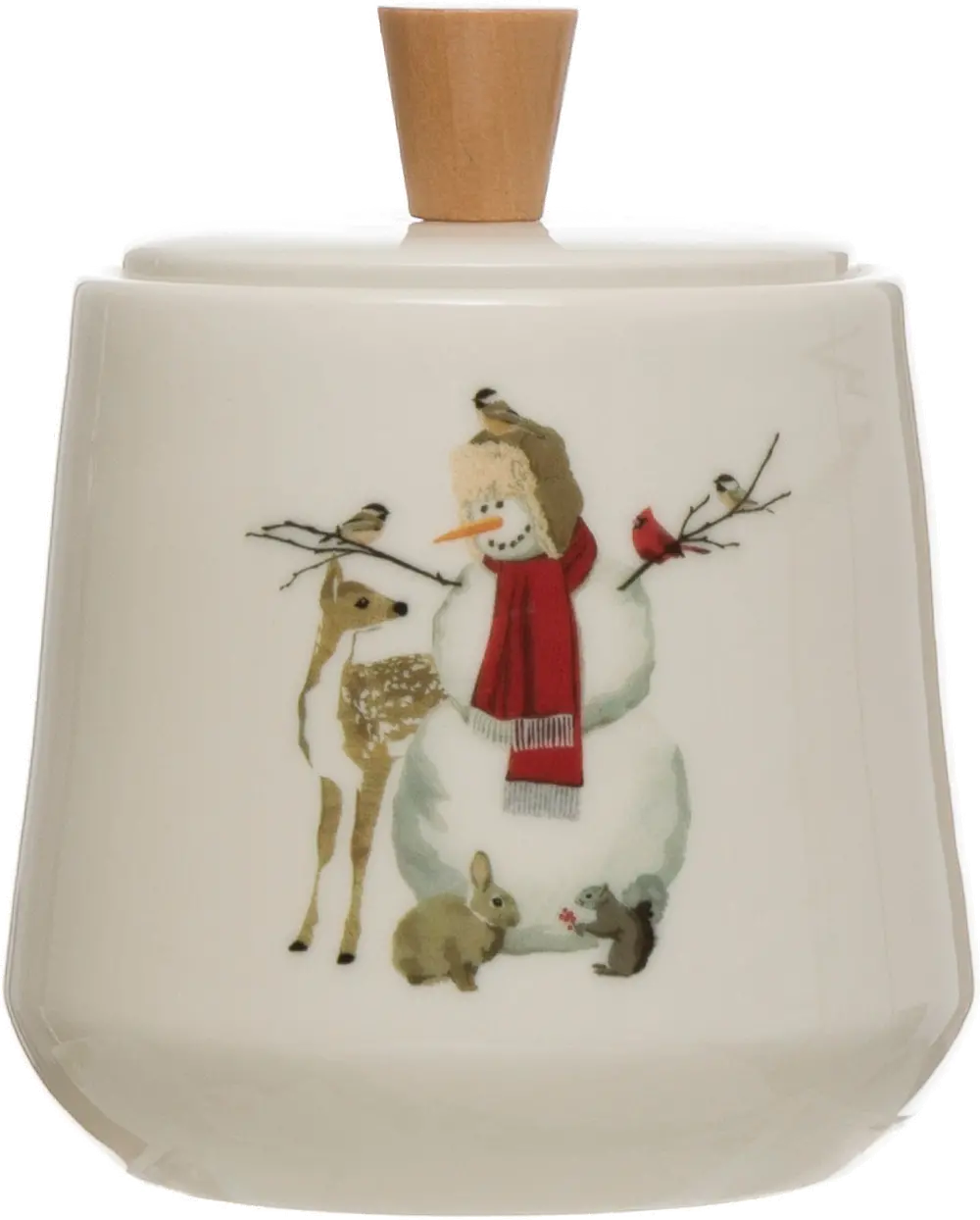 XM5614/SNOWMAN Off White Stoneware Canister with Snowman and Wood Knob-1