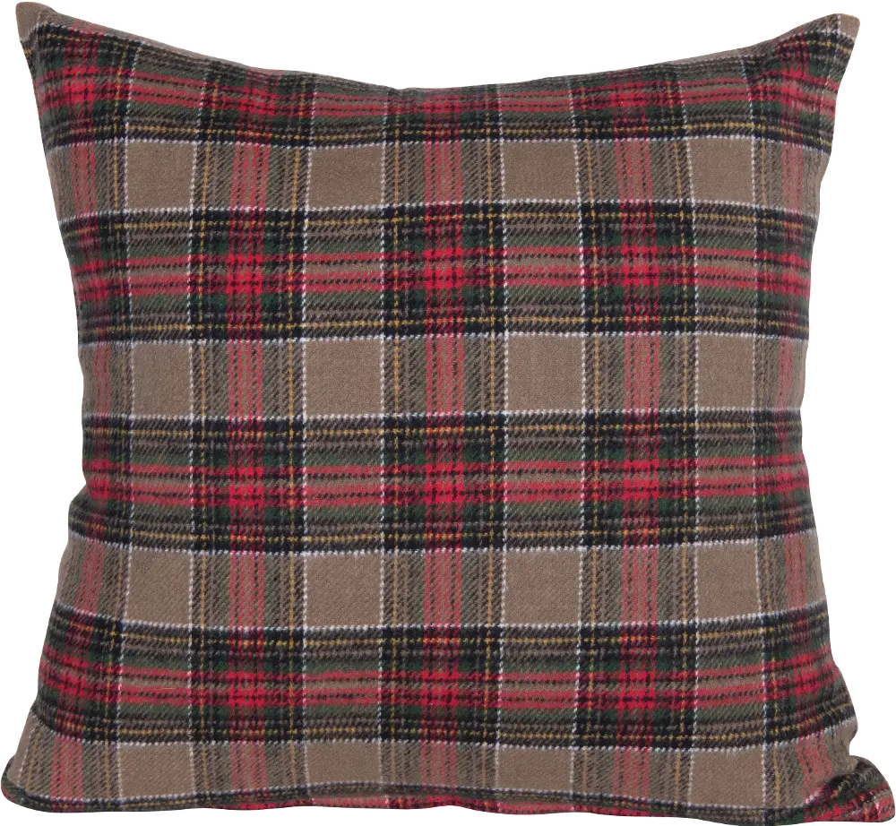 XM6667/PLAIDPLLW Red, Green and Tan Plaid Brushed Cotton Throw Pillow-1