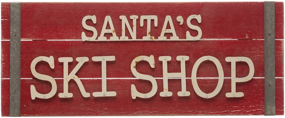 XM6228/SANTADECOR Red Santa's Ski Shop Wood and Metal Wall Decor-1