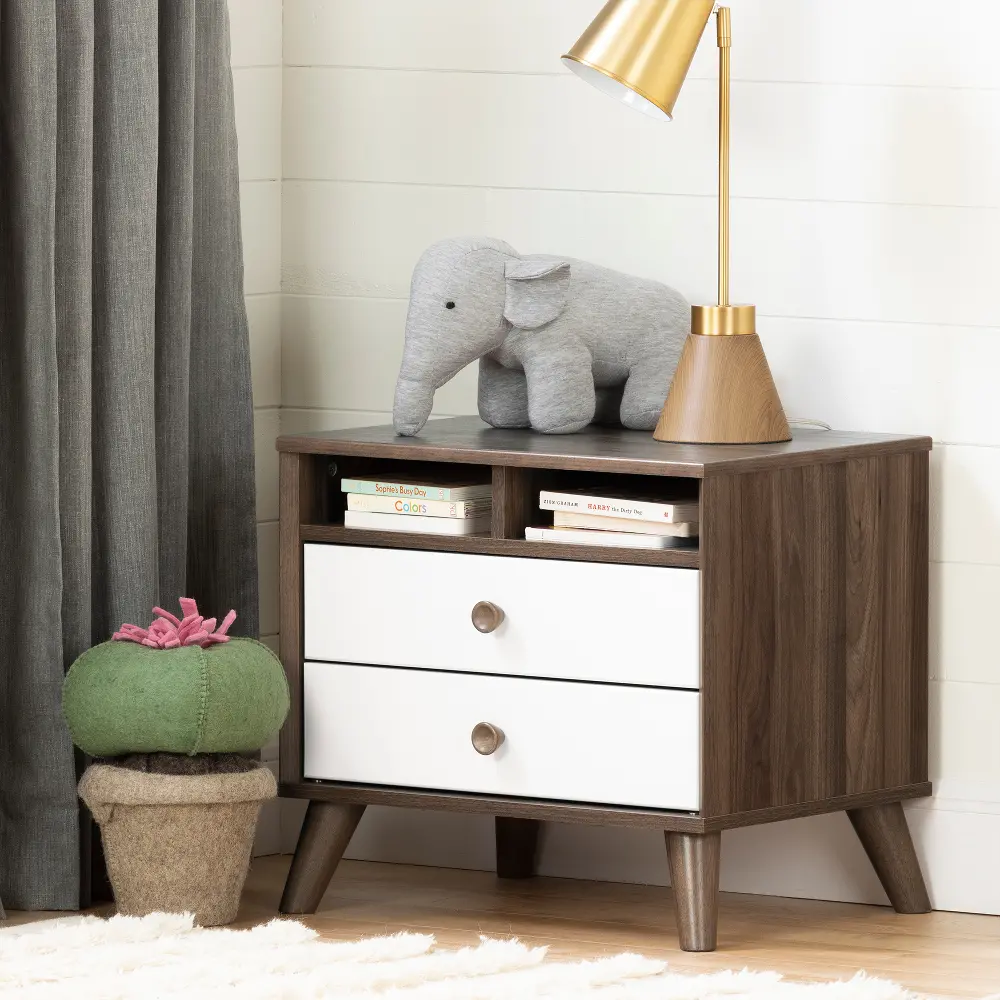 12178 Yodi Modern Walnut Brown and White Nightstand - South Shore-1