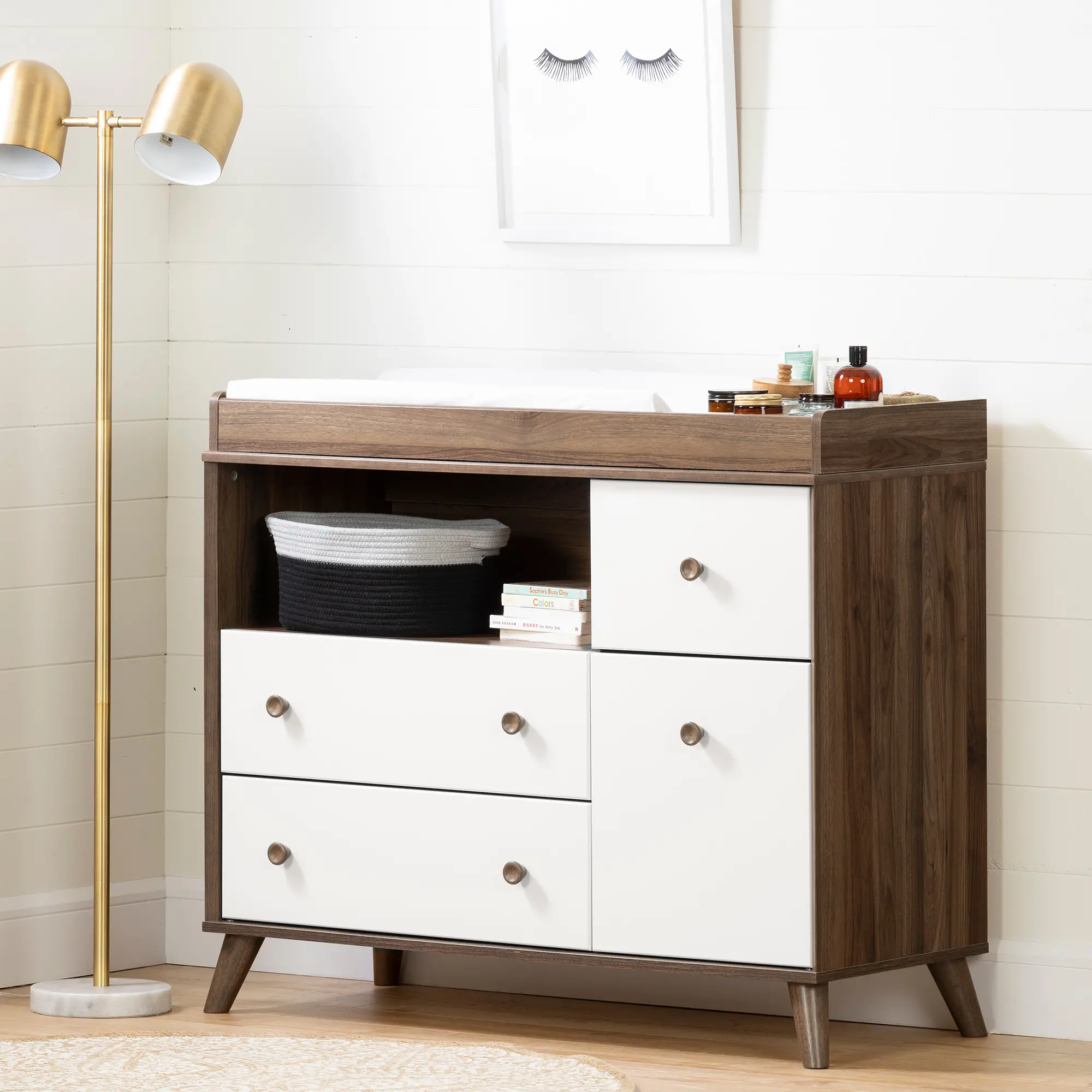 Yodi Modern Walnut Brown and White Changing Table - South Shore