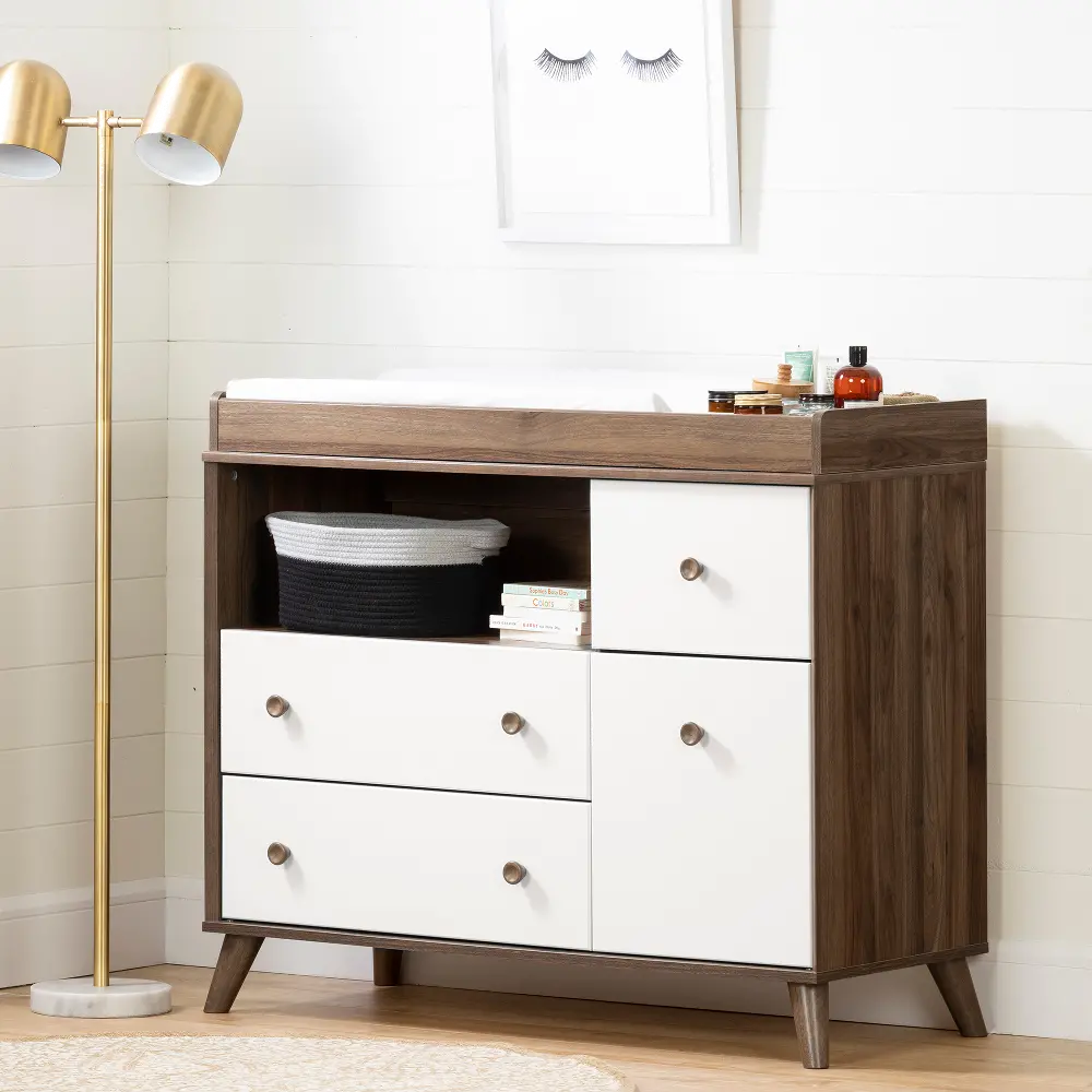 12179 Yodi Modern Walnut Brown and White Changing Table - South Shore-1