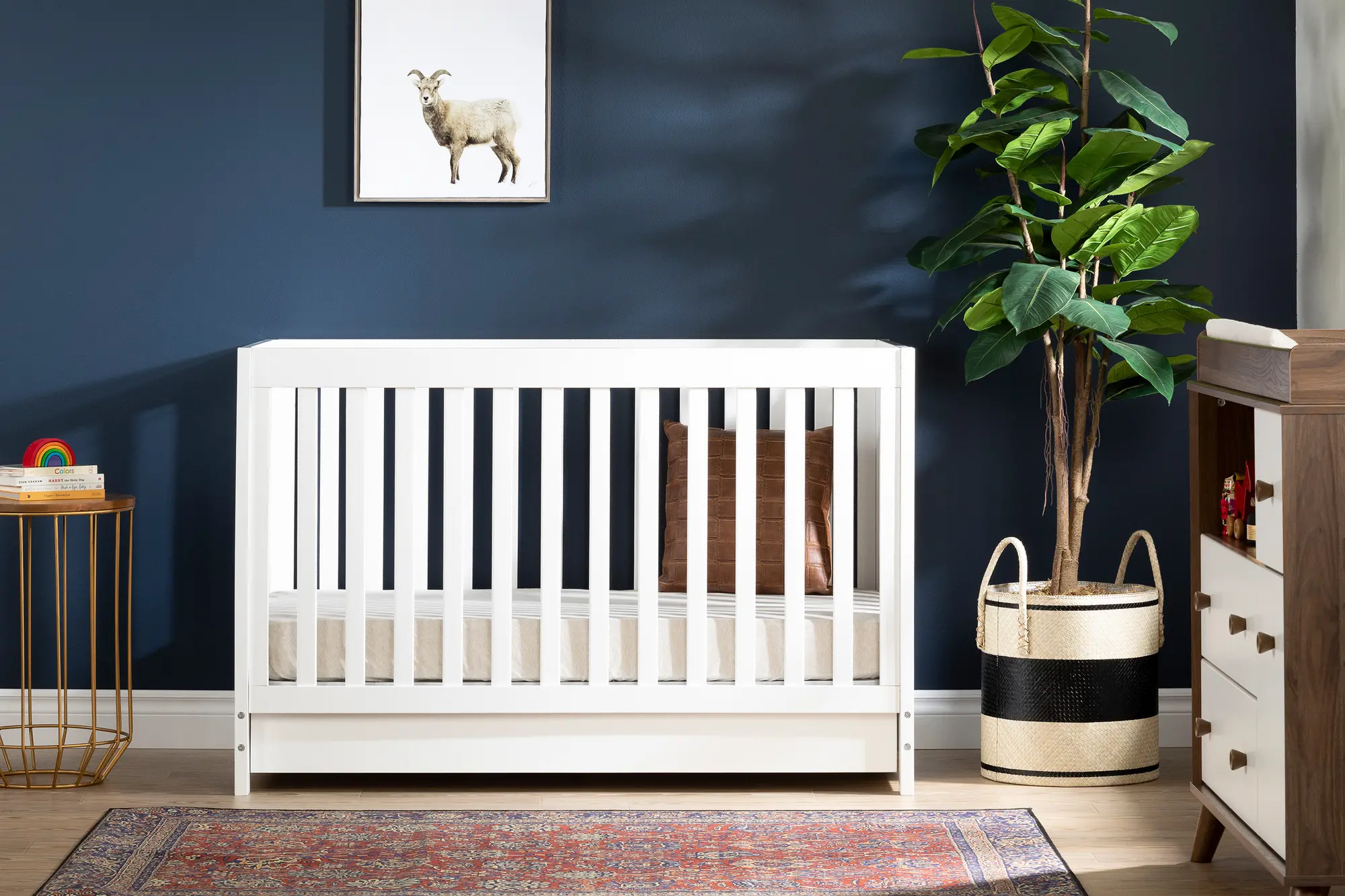 Yodi Modern White Crib with Drawer and Toddler Rail - South Shore