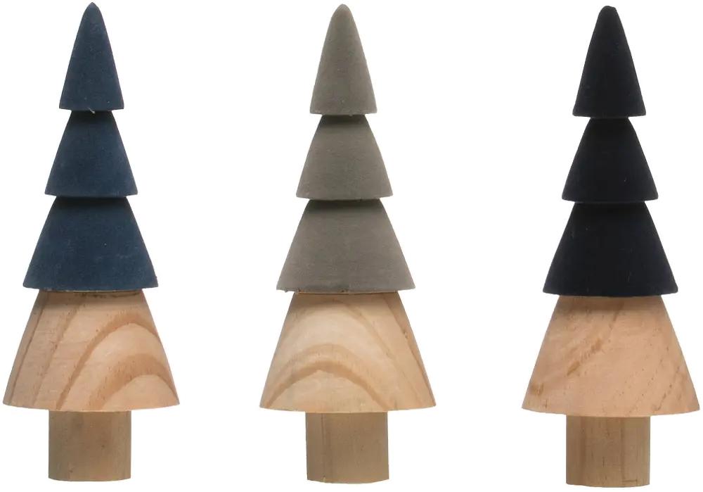 XM5761A-A/3-IND Assorted Taupe, Blue or Dark Purple Flocked Wooden Tree-1