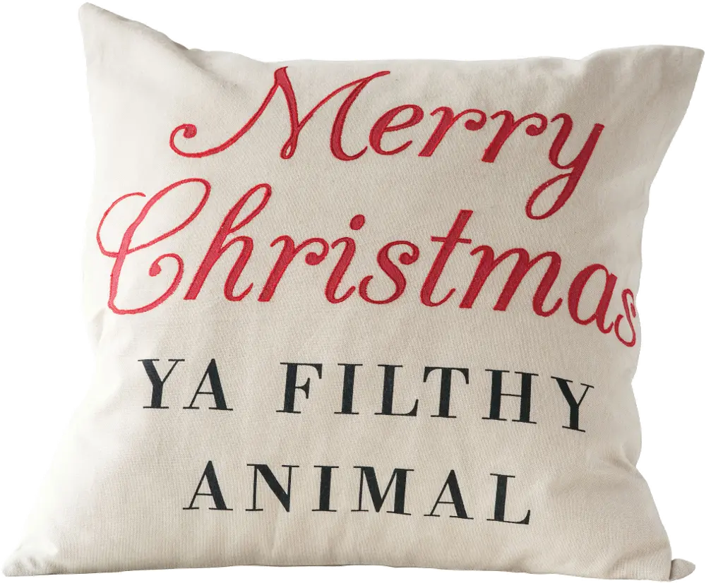XM3572/CHRSTMSPLLW Off White Merry Christmas Ya Filthy Animal Throw Pillow-1