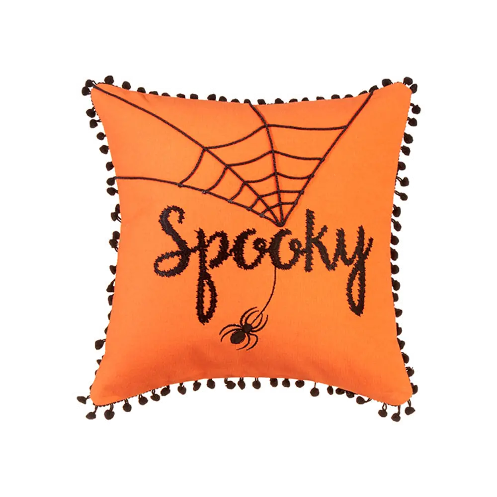 Orange and Black 12 Inch Spooky Throw Pillow-1