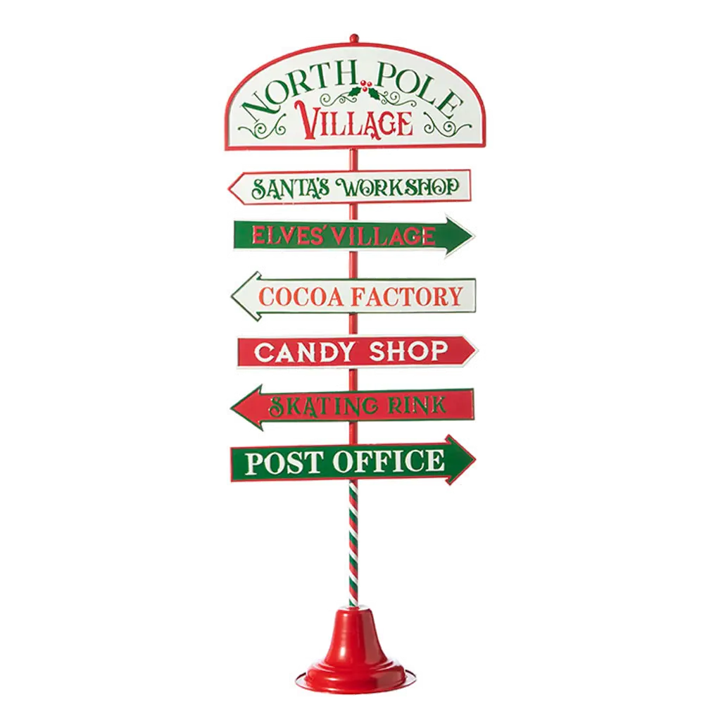 Red and Green Metal North Pole Directional Holiday Sign-1