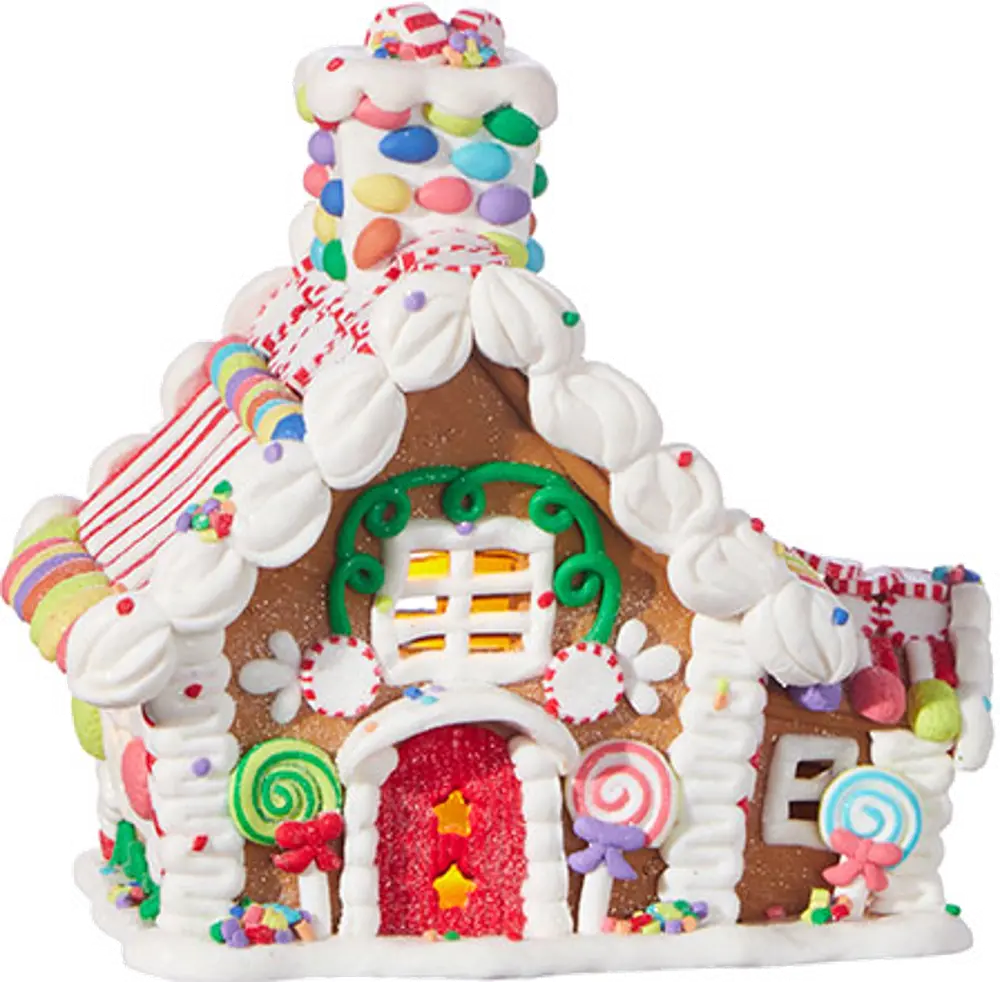 8 Inch Multi Color Candy Lighted Faux Gingerbread House-1