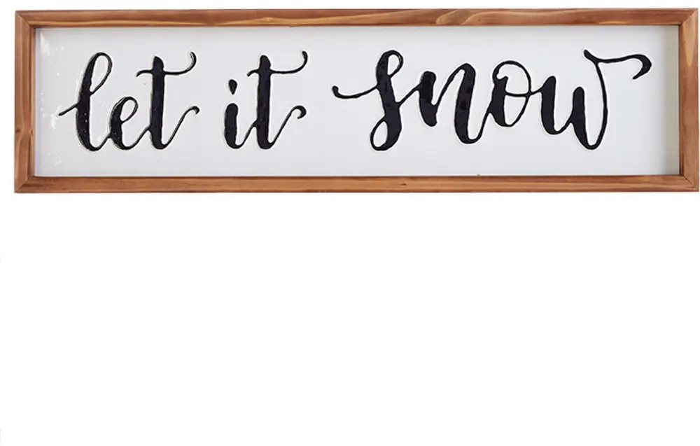 Let It Snow Black and White Metal Sign with Wood Frame-1